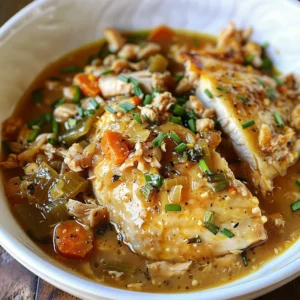 Close-up of creamy crockpot chicken with crispy topping and green onions.
